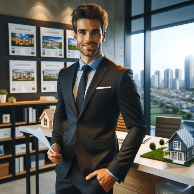 professional real estate agent in a modern office setting