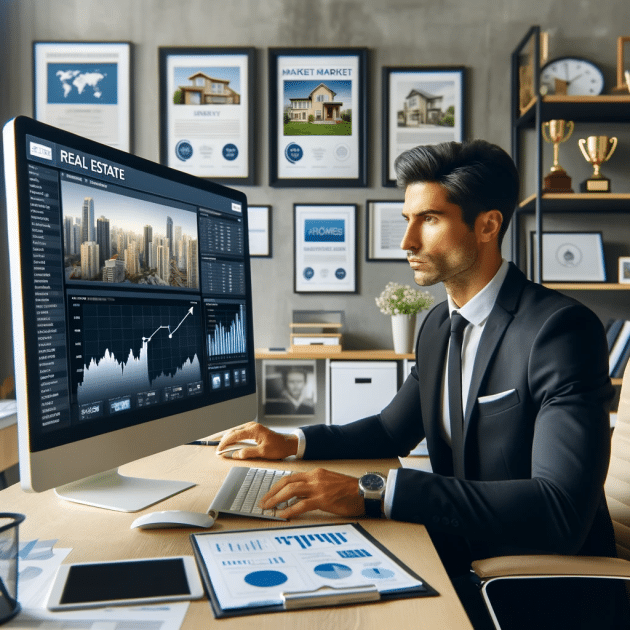 real estate agent analyzing market data on a computer